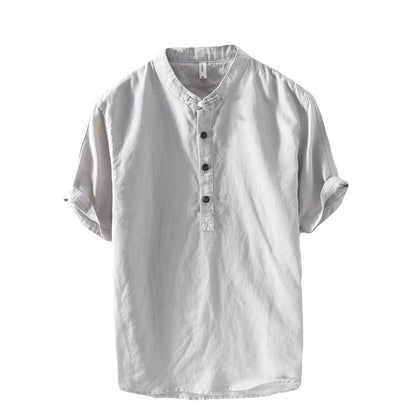 Summer linen shirt in chinoiserie design for men