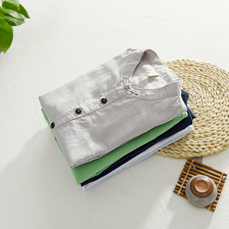 Summer linen shirt in chinoiserie design for men