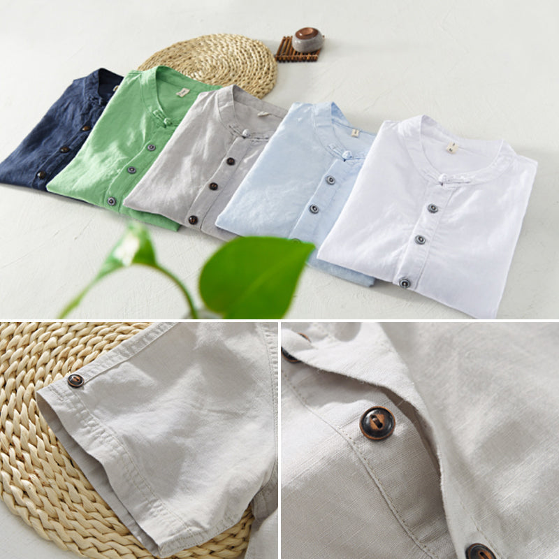 Summer linen shirt in chinoiserie design for men