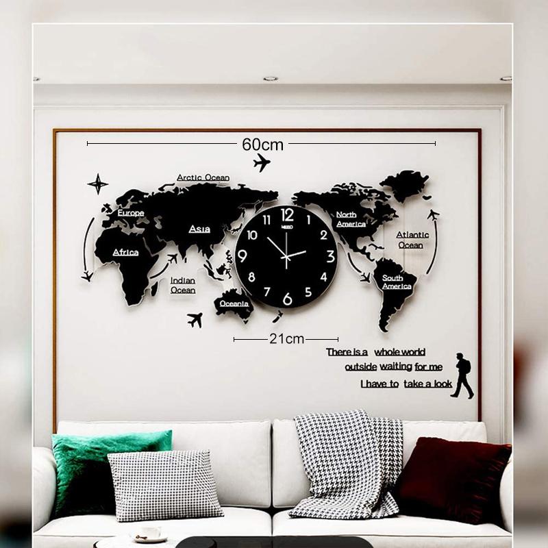 Stylish world map wall clock in retro style