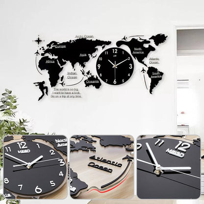 Stylish world map wall clock in retro style