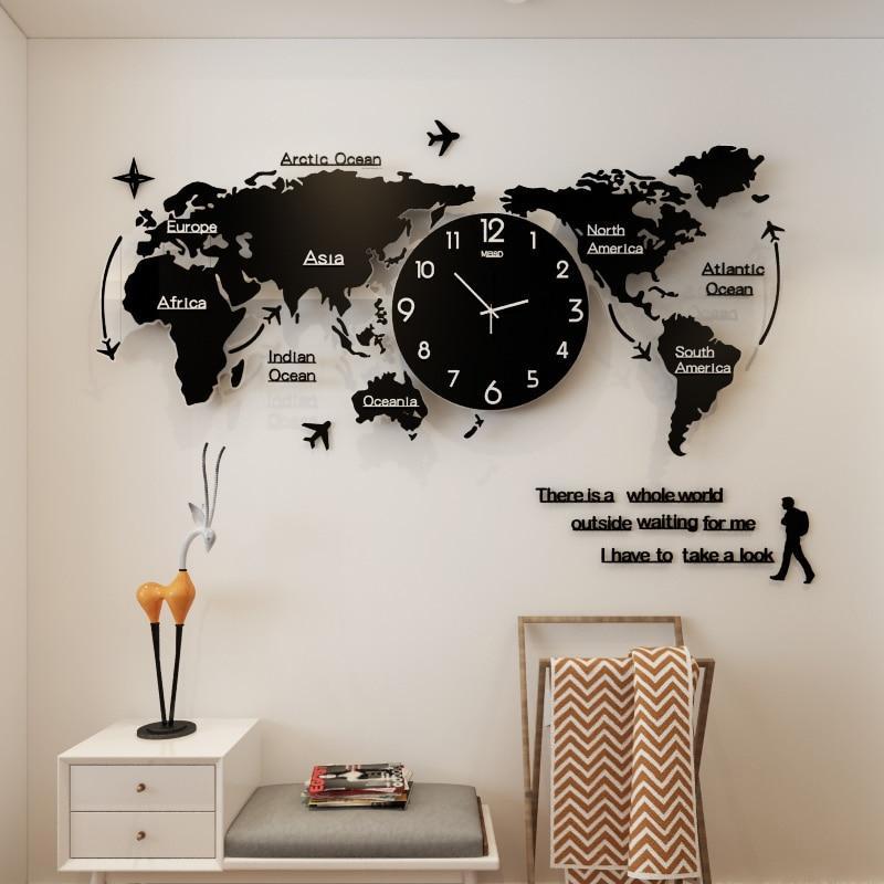 Stylish world map wall clock in retro style