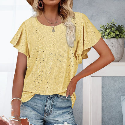 T-shirt with ruffled sleeves for women