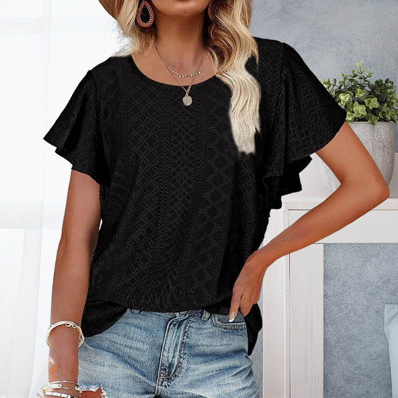 T-shirt with ruffled sleeves for women