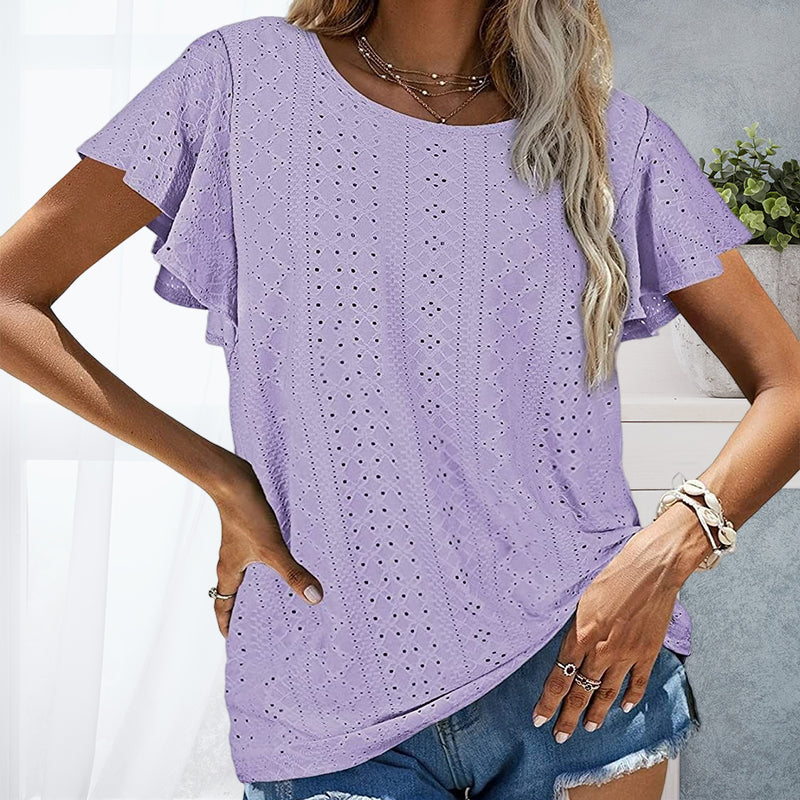 T-shirt with ruffled sleeves for women