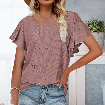 T-shirt with ruffled sleeves for women