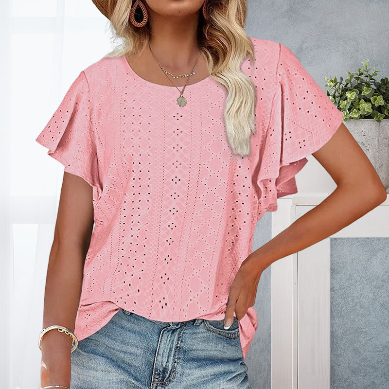 T-shirt with ruffled sleeves for women