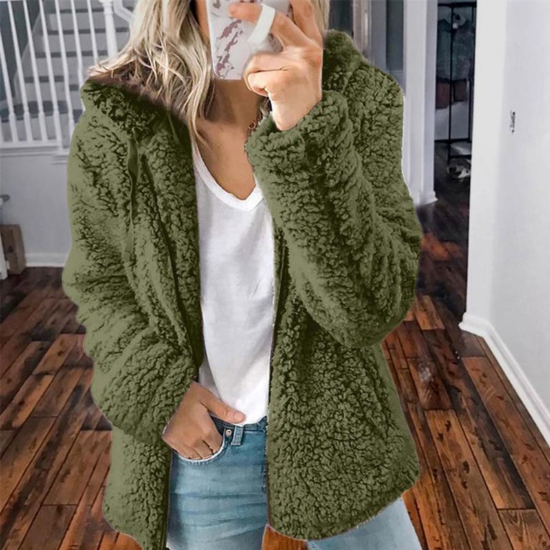 Teddy fleece jacket with hood for women