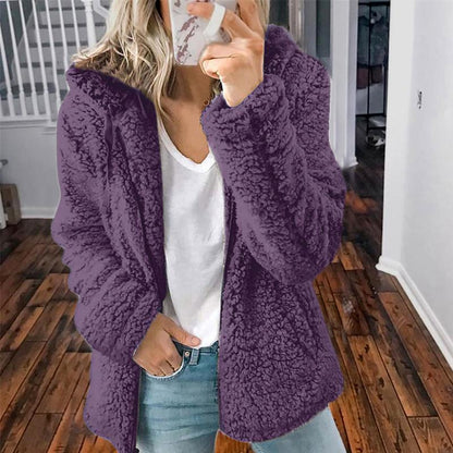 Teddy fleece jacket with hood for women