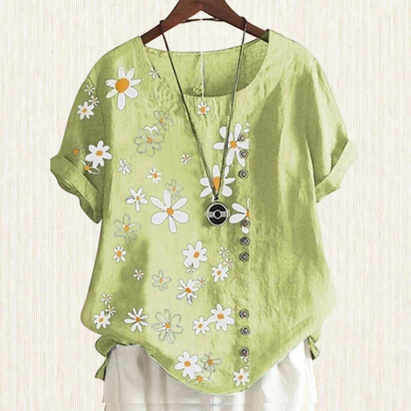 Daisy print blouse - casual cotton shirt for women