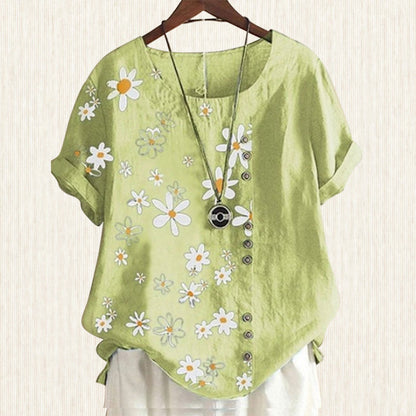 Daisy print blouse - casual cotton shirt for women