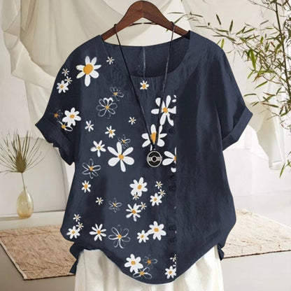 Daisy print blouse - casual cotton shirt for women