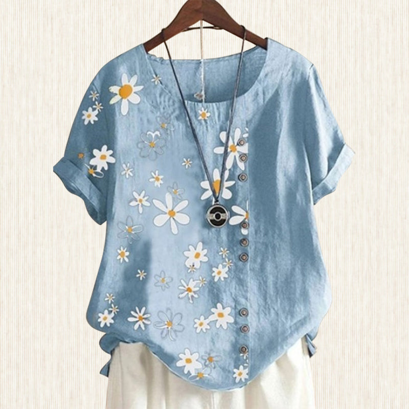 Daisy print blouse - casual cotton shirt for women