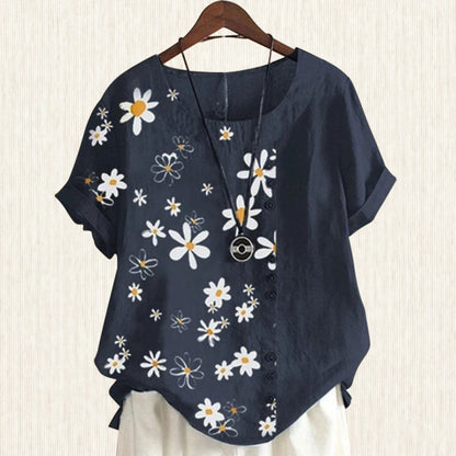 Daisy print blouse - casual cotton shirt for women