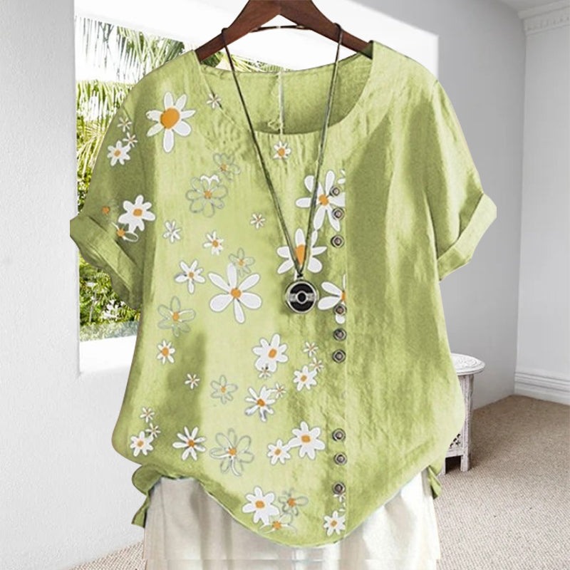 Daisy print blouse - casual cotton shirt for women