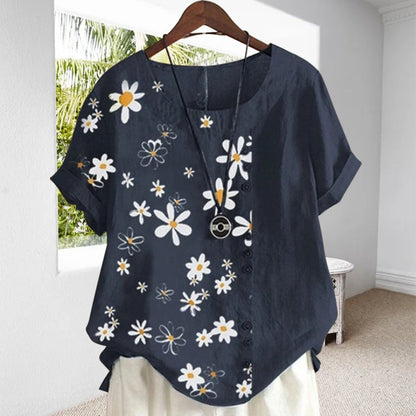 Daisy print blouse - casual cotton shirt for women