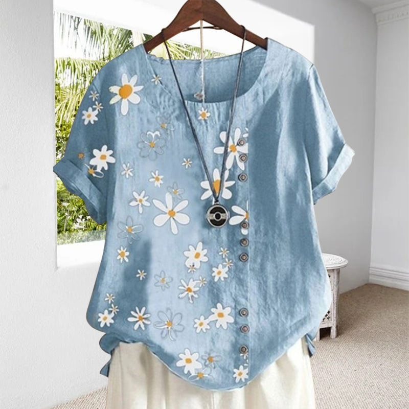 Daisy print blouse - casual cotton shirt for women