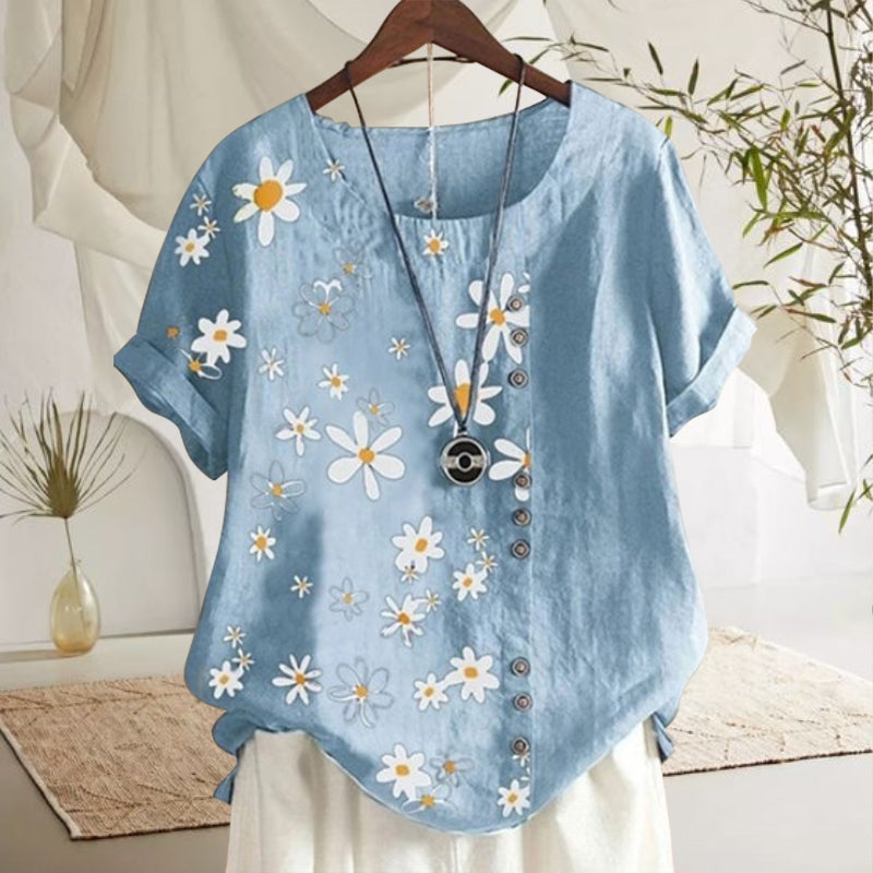 Daisy print blouse - casual cotton shirt for women