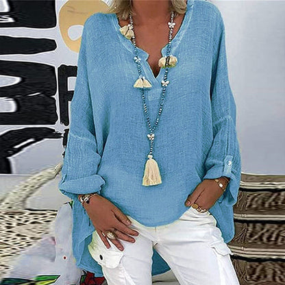 V-neck solid color loose blouse - comfort and style