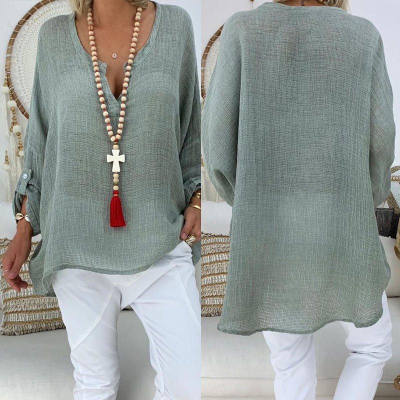 V-neck solid color loose blouse - comfort and style