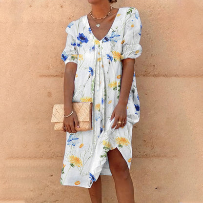 V-neck midi dress with floral print - summer style