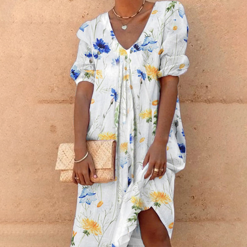 V-neck midi dress with floral print - summer style