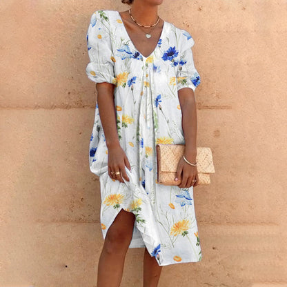 V-neck midi dress with floral print - summer style