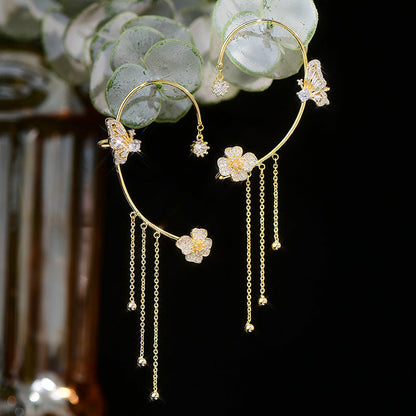 Beautiful butterfly earrings with zircon and tassel